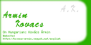 armin kovacs business card